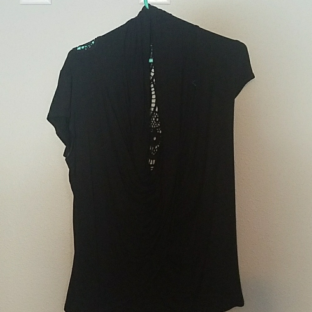 Knit top. Cowl deep vee front with lace back inser